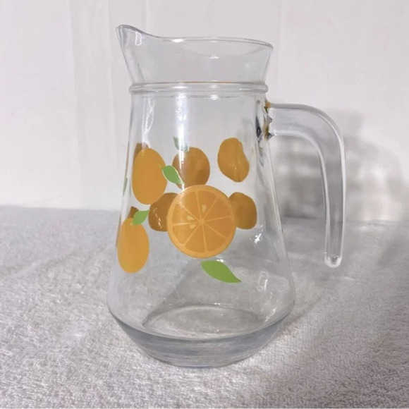 Vintage Kig Indonesia Oranges Print Glass Pitcher With  Handle - Picture 5 of 13